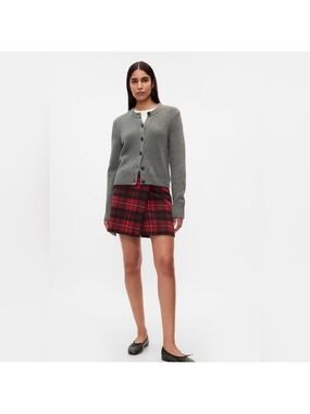 Gap Christmas Plaid Wool Blend Preppy Wrap Mini Skirt NWOT MP